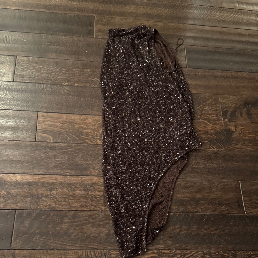 NWT Zara asymmetrical sequin tunic top chocolate brown sz XS